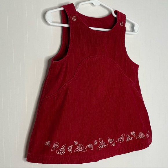 Red Corduroy Floral Embroidery Jumper Dress 18M Cotton - Picture 2 of 11